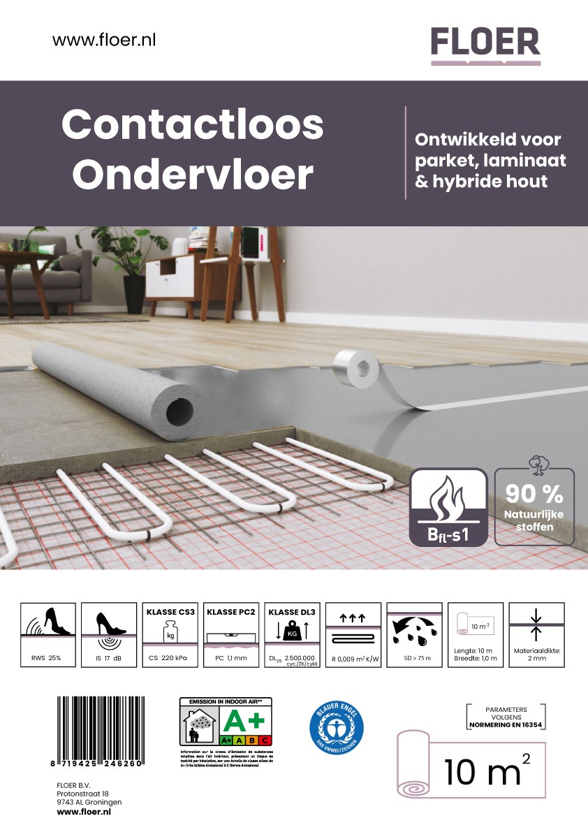 Floer-Label-Ondervloer-Contactloos-Laminaat-Parket-Ondervloer-Grijs